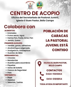 Iglesia de Venezuela pide ir a centros de acopio para ayudar a afectados por terremotos
