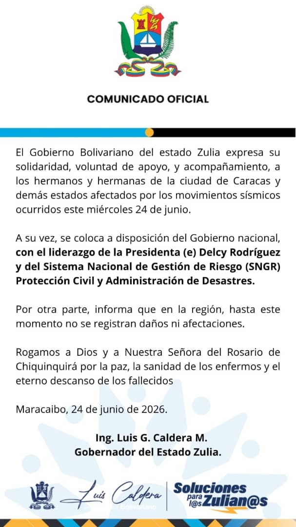 Luis Caldera sobre sismo en Zulia: «Hasta este momento no se registran daños ni afectaciones»