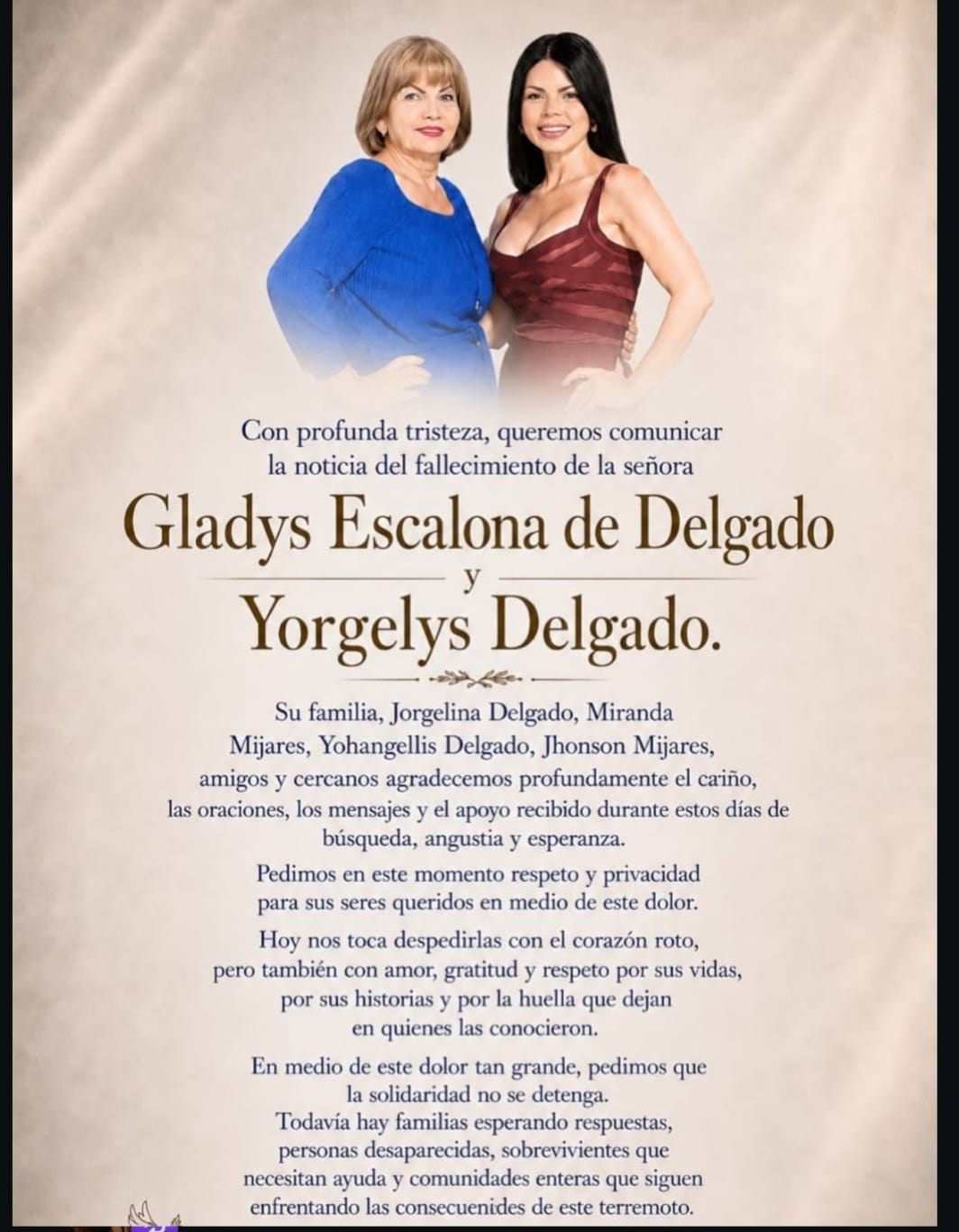 Luto en el medio artístico venezolano por la dolorosa partida de la ex tigrita  Yorgelis Delgado y su madre